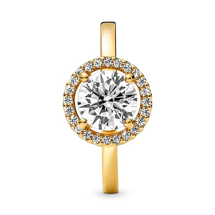 Radiant ring for ladies with cubic zirconia, IP gold