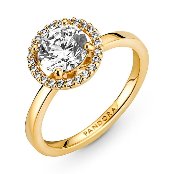 Strahlenkranz Ring für Damen mit Zirkonia, IP Gold