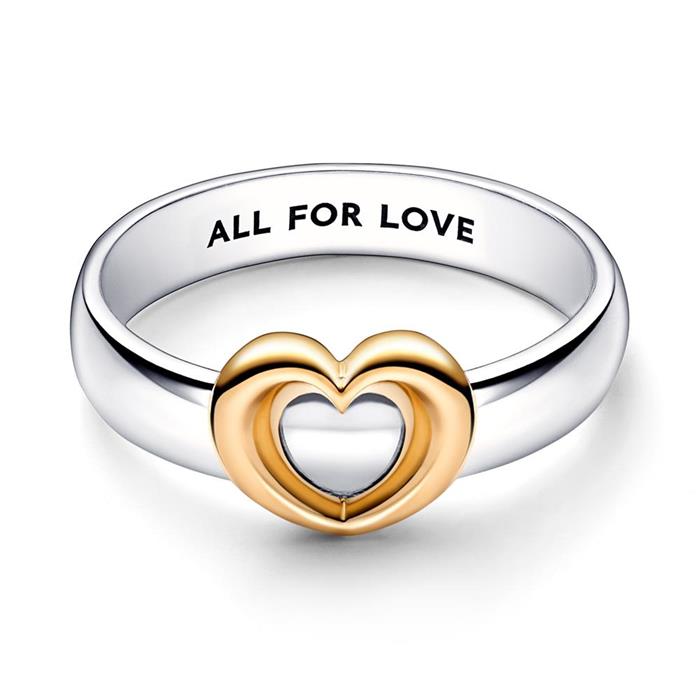 Heart ring for ladies in sterling silver, bicolour