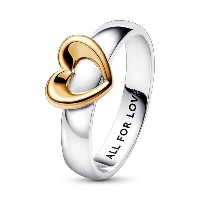Heart ring for ladies in sterling silver, bicolour