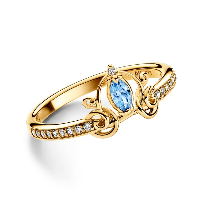 Vergulde Disney Assepoester-ring met blauwe zirkonia