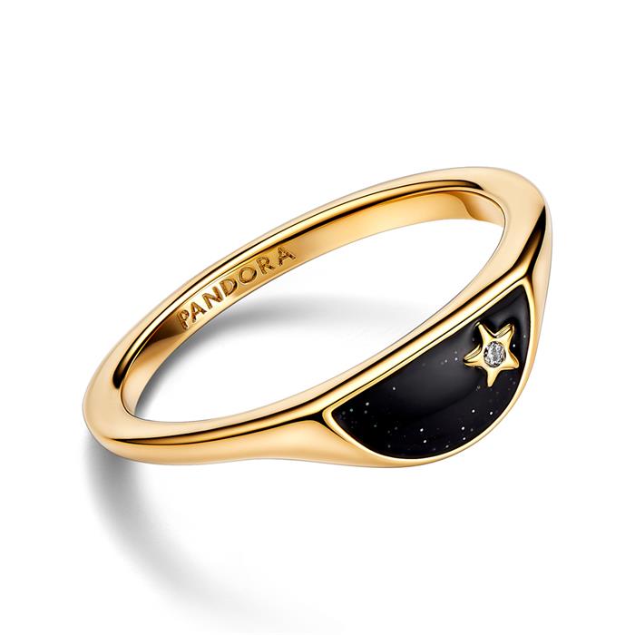 Ladies' signet ring with enamel and zirconia, gold, ME