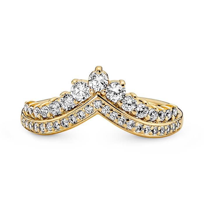 Princess wishbone Ladies ring with cubic zirconia, gold