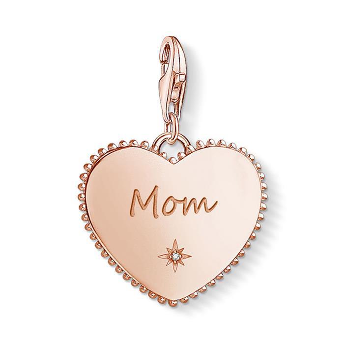 Rose gold plated sterling silver heart charm mom, engraving