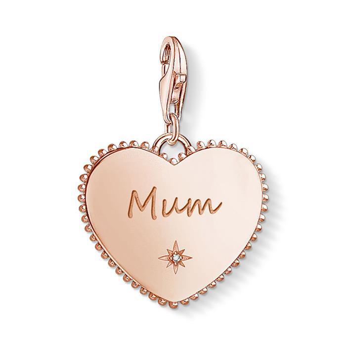 Heart-shaped engraving Charm Mum made of 925 silver, rosé