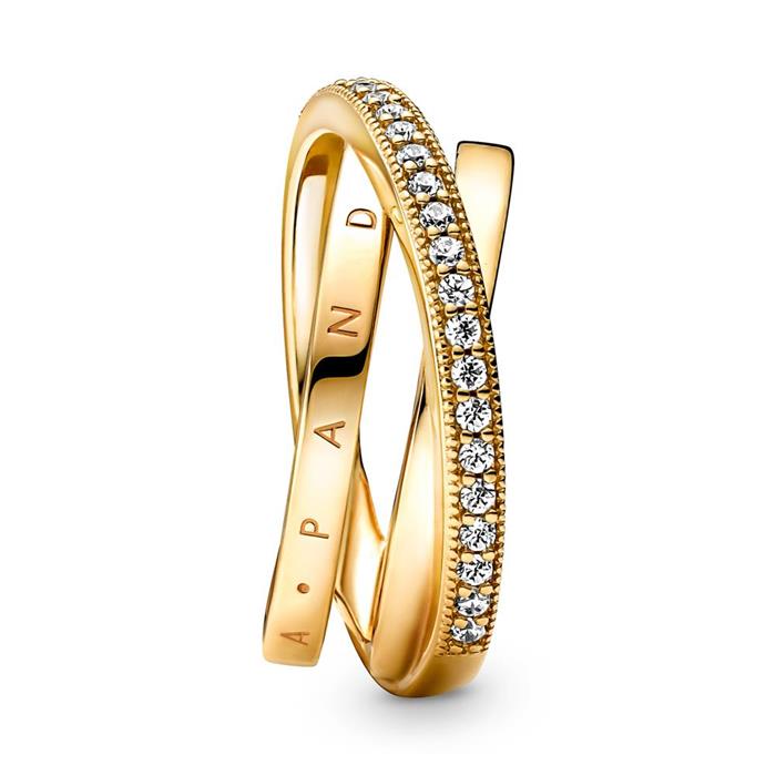 Crossed ring for ladies with cubic zirconia