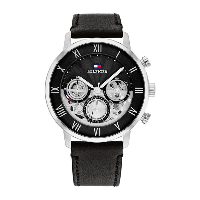 Men's multifunctional watch in stainless steel and leather