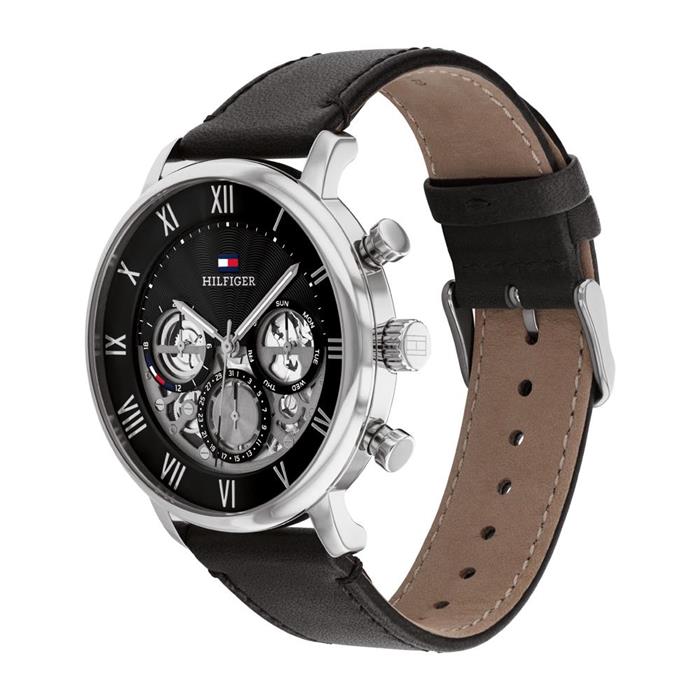 Men's multifunctional watch in stainless steel and leather