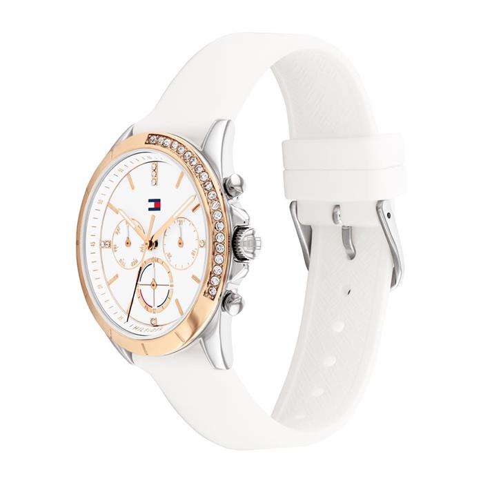 Ladies wristwatch in stainless steel and plastic, bicolour