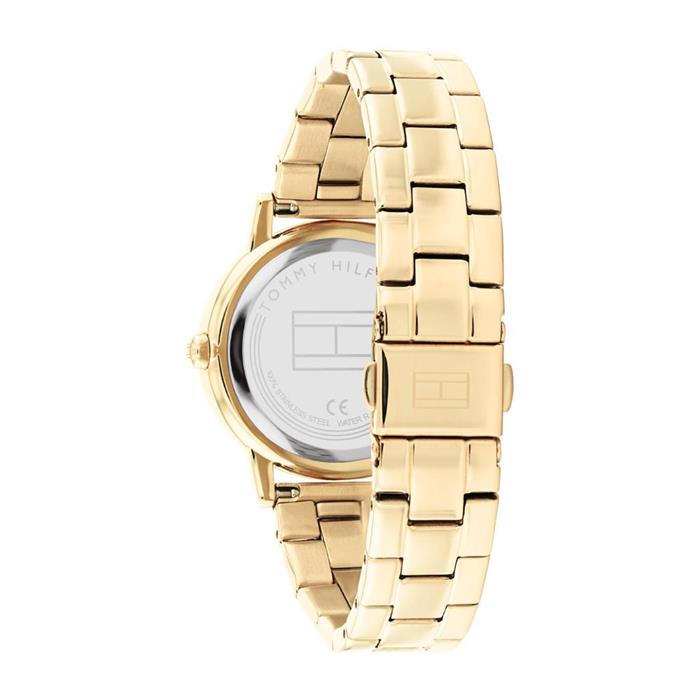 Ladies watch in gold-plated stainless steel with glass stones