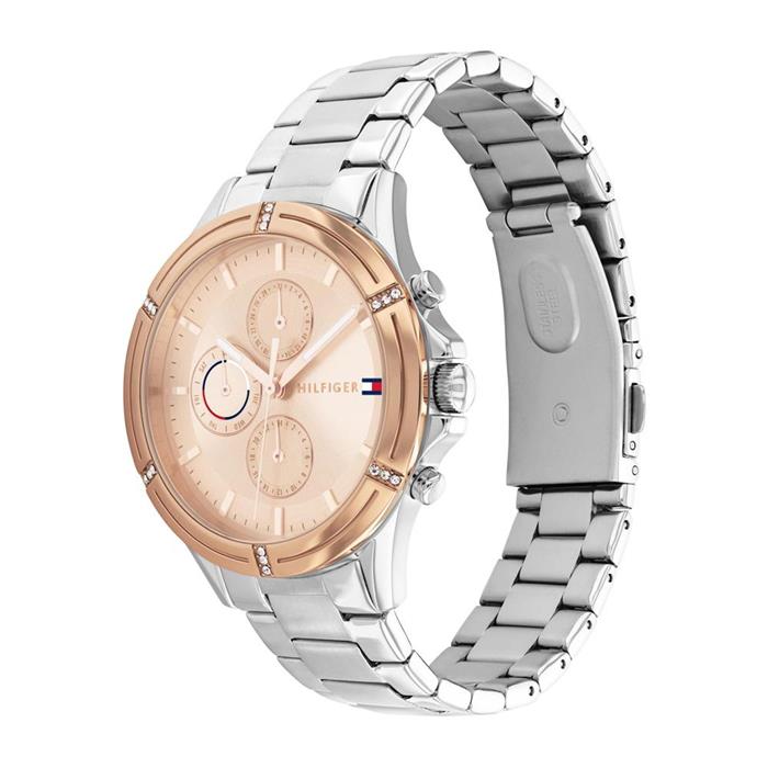 Reloj multifunción de mujer ariana de acero inoxidable, bicolor