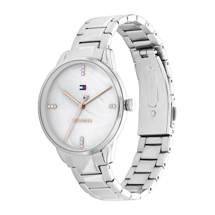 Ladies dress watch in stainless steel with mother-of-pearl
