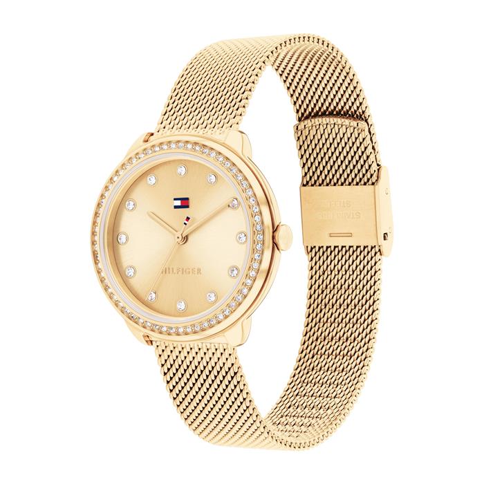 Demi wristwatch with crystals in stainless steel, IP Gold