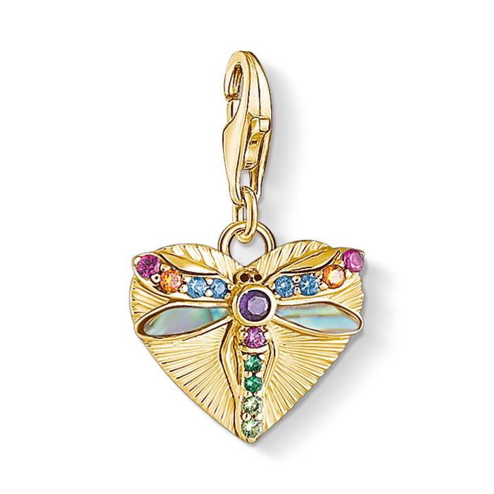 Charm Heart With Dragonfly In Gold-Plated 925 Sterling Silver