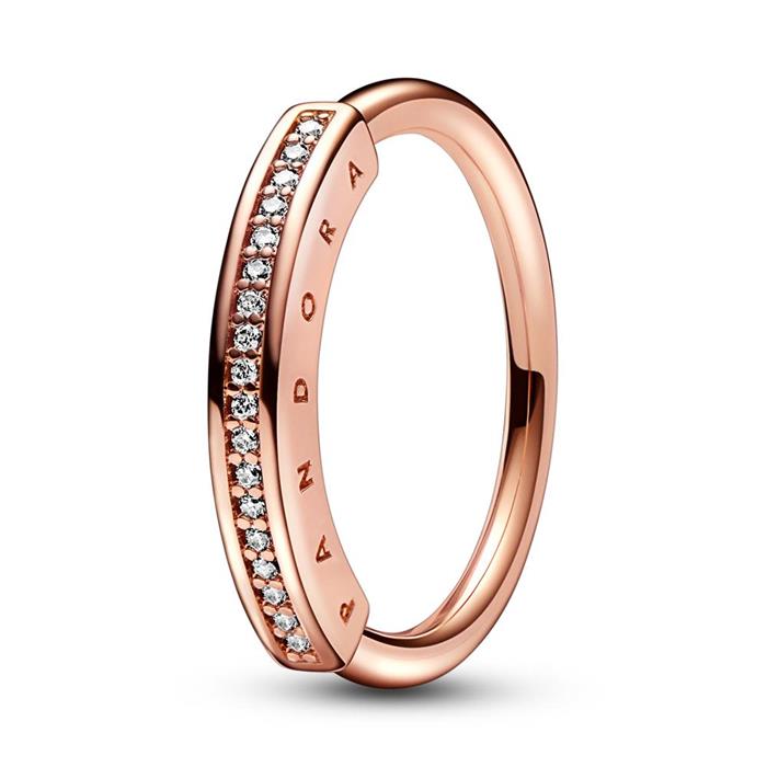 ID Ring For Ladies With Cubic Zirconia, Rose Gold-Plated
