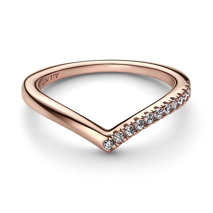 Wishbone ring voor dames, rose met Zirkonia