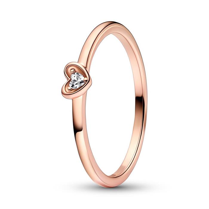 Ladies engravable heart ring, rose with cubic zirconia