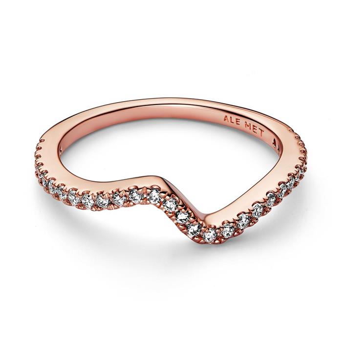 Ladies pink gold-plated ring wave with cubic zirconia