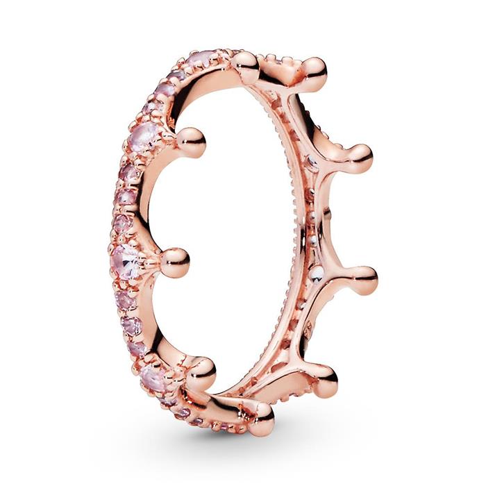 Crown ring for ladies, rosé with zirconia