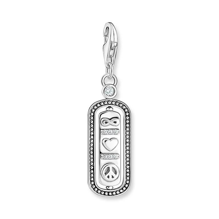 Love and peace charm in 925 sterling silver with cubic zirconia