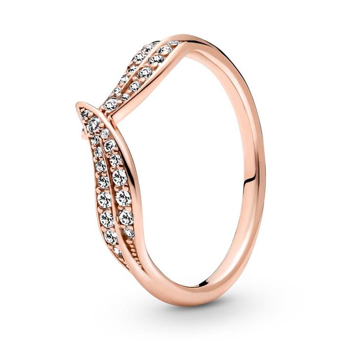 Anillo rosa hojas para mujer con circonita