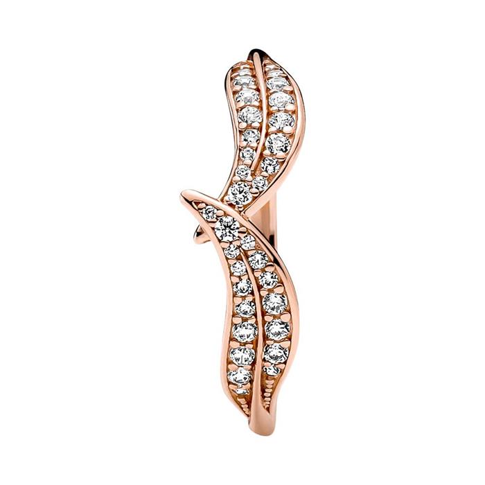 Rose ring leaves for ladies with cubic zirconia