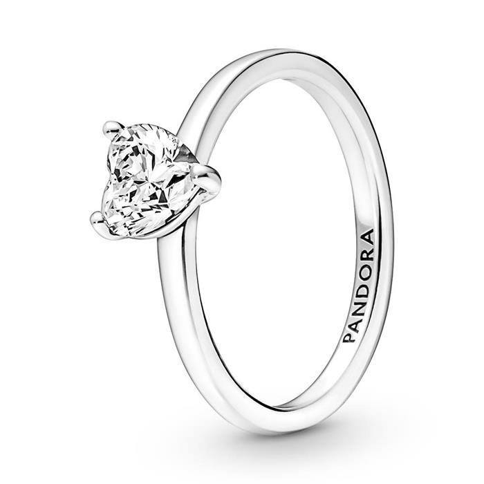 Solitaire ring heart in 925 sterling silver with zirconia