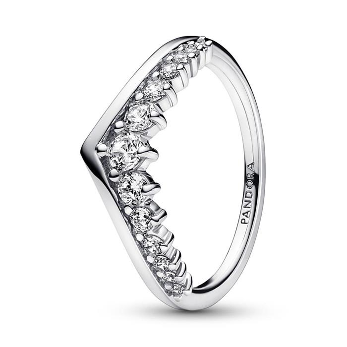 Wishbone ring voor dames, sterling zilver met Zirkonia
