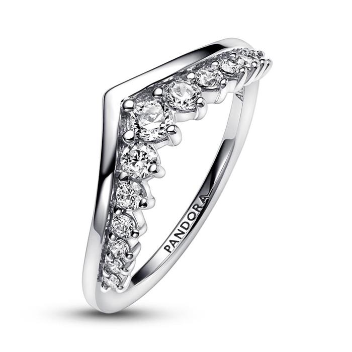 Wishbone ring for ladies, sterling silver with cubic zirconia