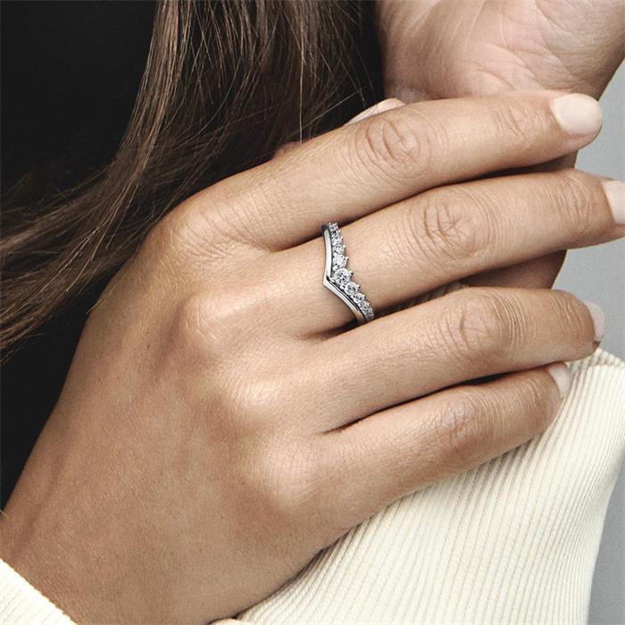 Wishbone ring voor dames, sterling zilver met Zirkonia