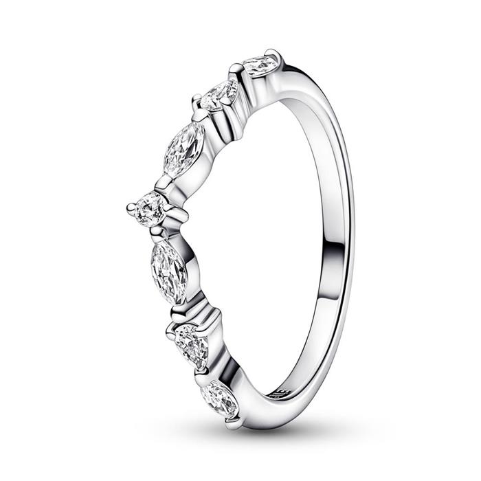 Ladies ring wishbone in sterling silver with zirconia