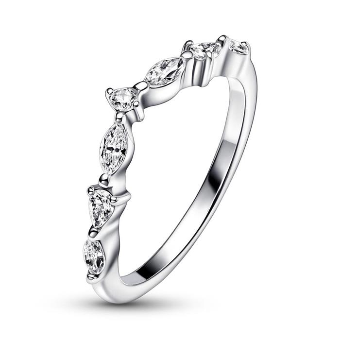 Ladies ring wishbone in sterling silver with zirconia