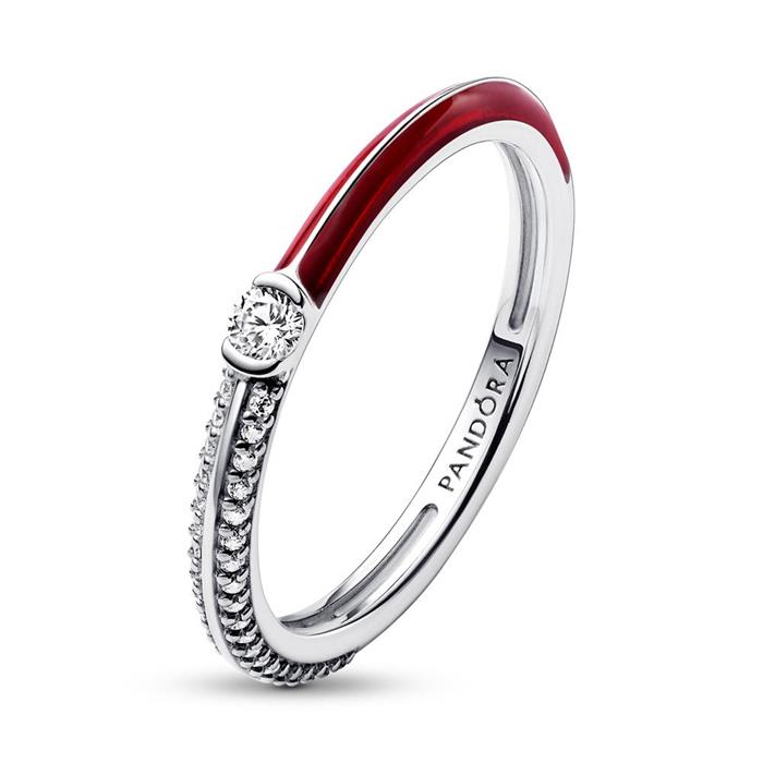 ME ring in 925 sterling zilver met Zirkonia en rood glazuur