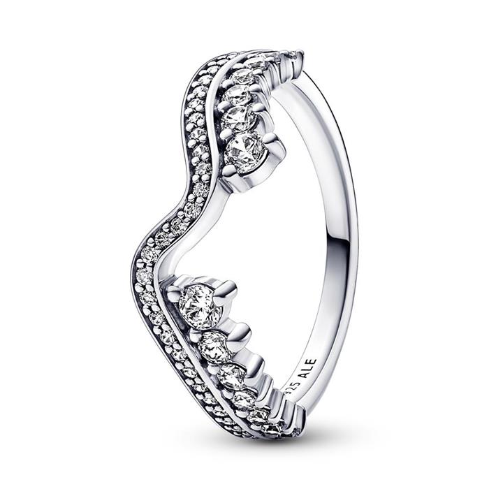 Wavy ring for women in sterling silver with zirconia