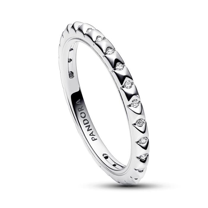 Ladies pyramid ring in 925 silver, zirconia, ME