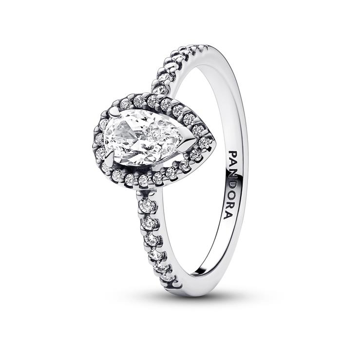 Halo ring for ladies in sterling silver with zirconia