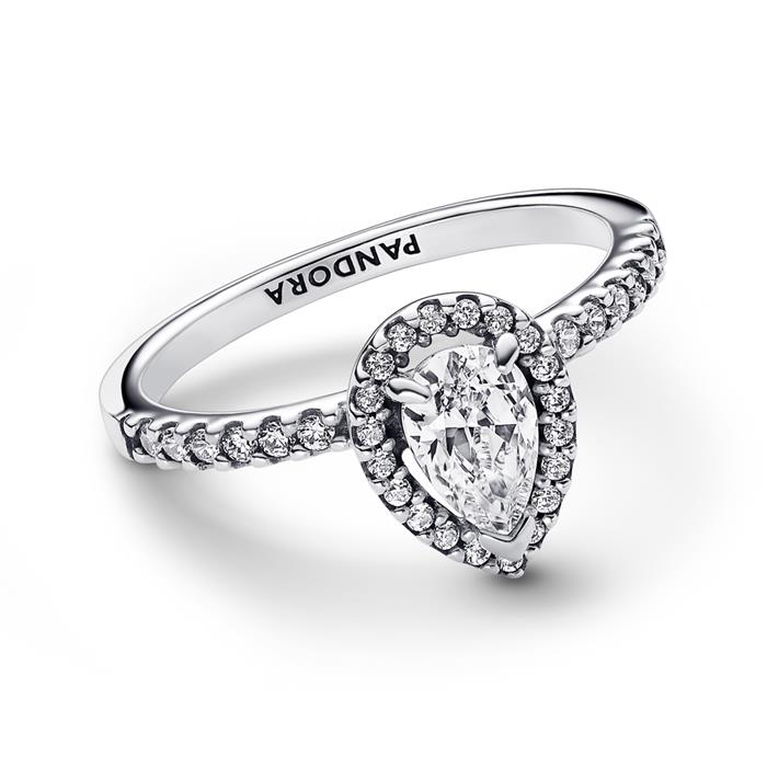 Halo ring for ladies in sterling silver with zirconia