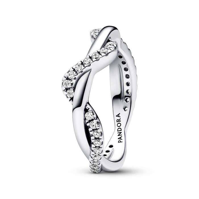 Intertwined waves ring in sterling silver, zirconia