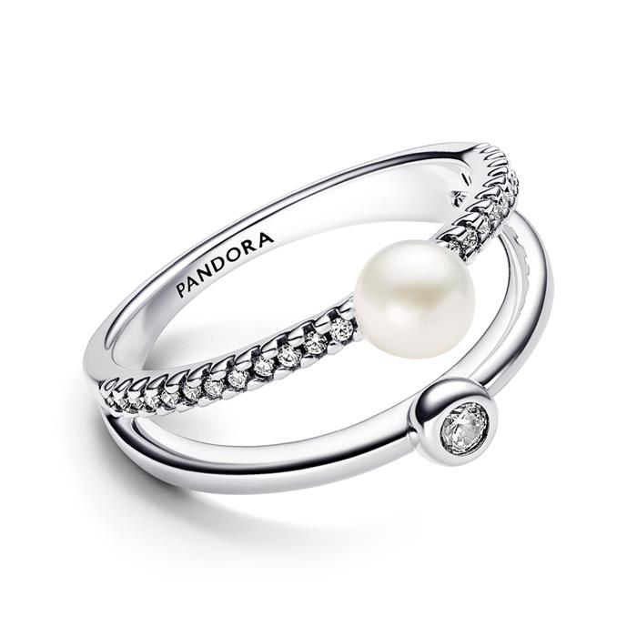 Two-piece ring in 925 silver with pearl, zirconia