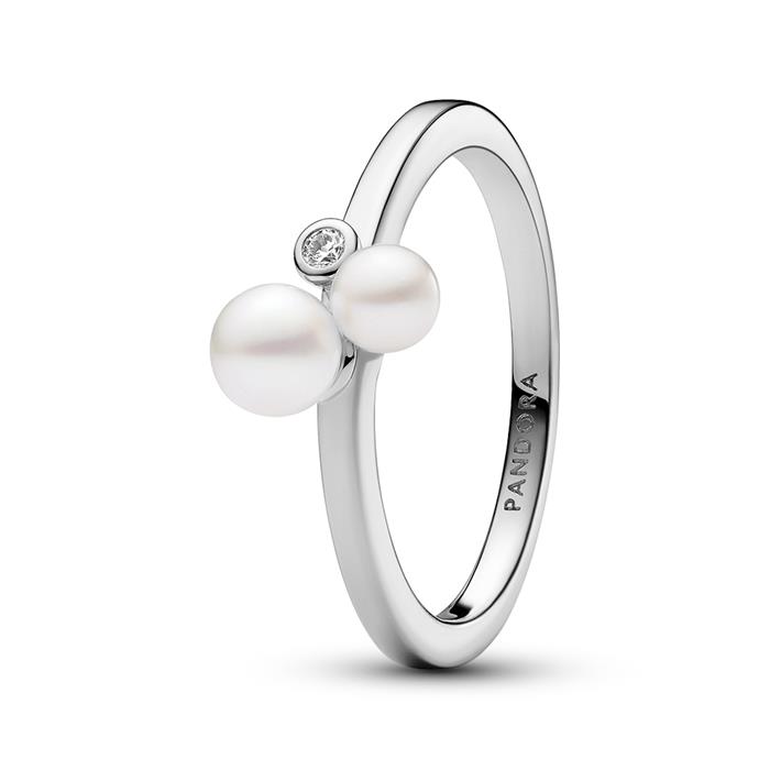 Ladies' ring in sterling silver with pearls and zirconia