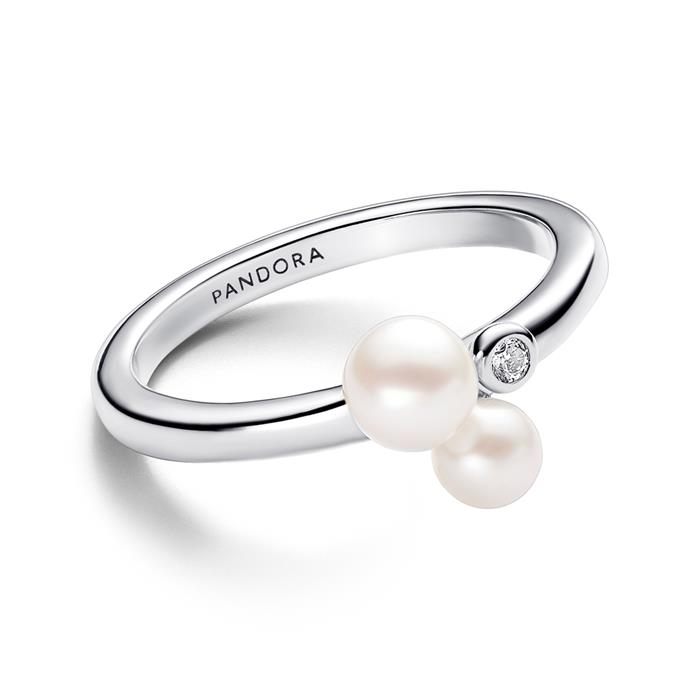 Ladies' ring in sterling silver with pearls and zirconia