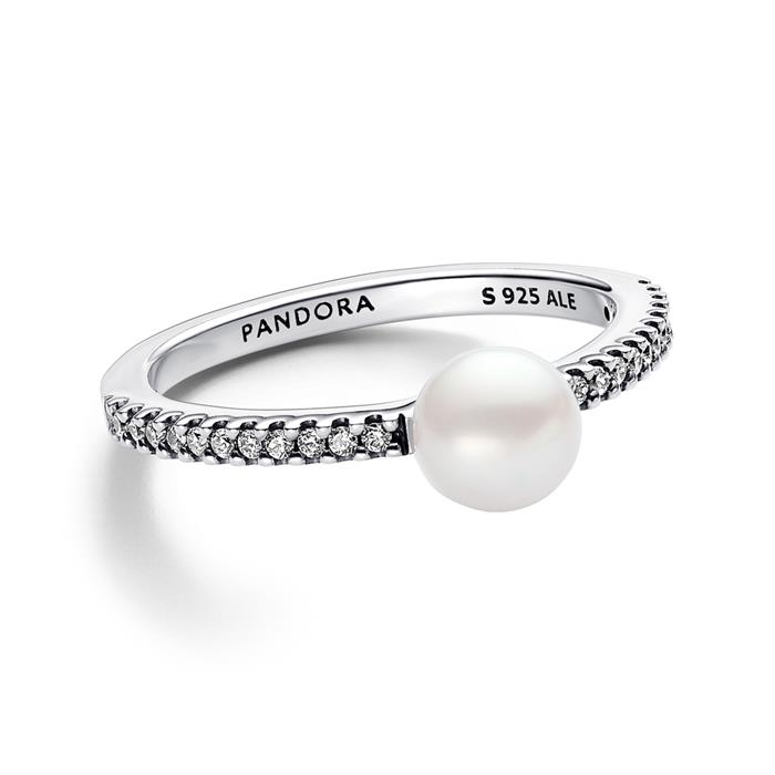 Ring in sterling silver with pearl, zirconia, Timeless