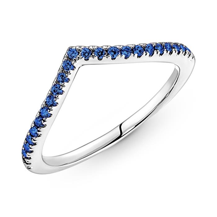 Wishbone ladies ring in 925 sterling silver with blue zirconia
