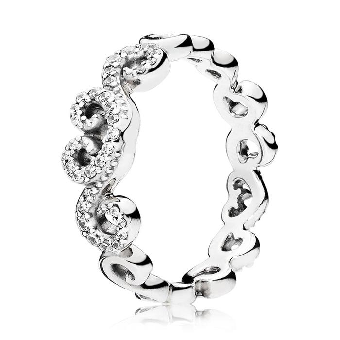 Pandora ring heart swirls sterling silver zirconia