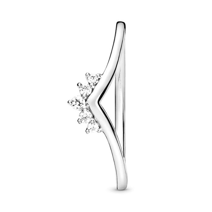 Wishbone ring tiara in sterling silver with zirconia