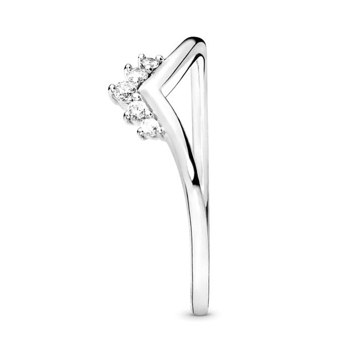 Wishbone ring tiara in sterling silver with zirconia