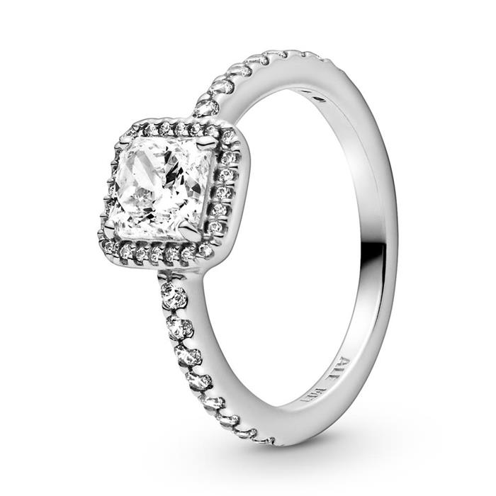 Quadratischer Halo Ring für Damen aus 925er Silber