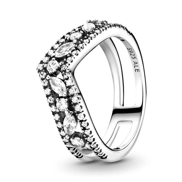 Wisbone ring for ladies in sterling silver with zirconia
