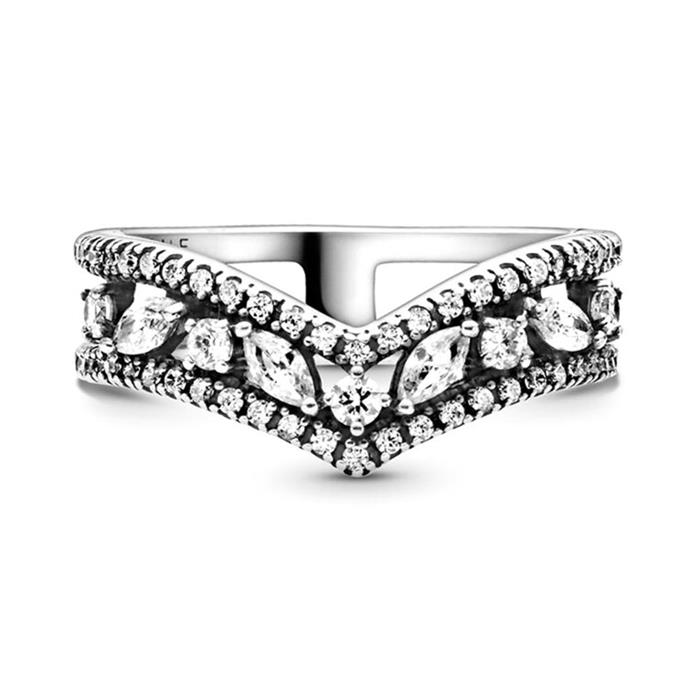 Wisbone ring for ladies in sterling silver with zirconia
