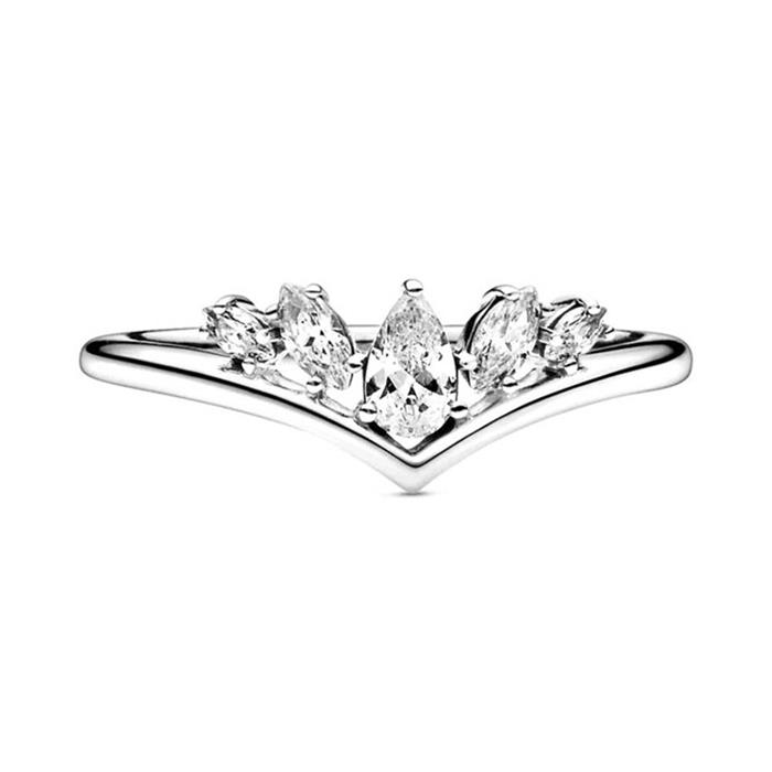 Wishbone ring for ladies in sterling silver with zirconia